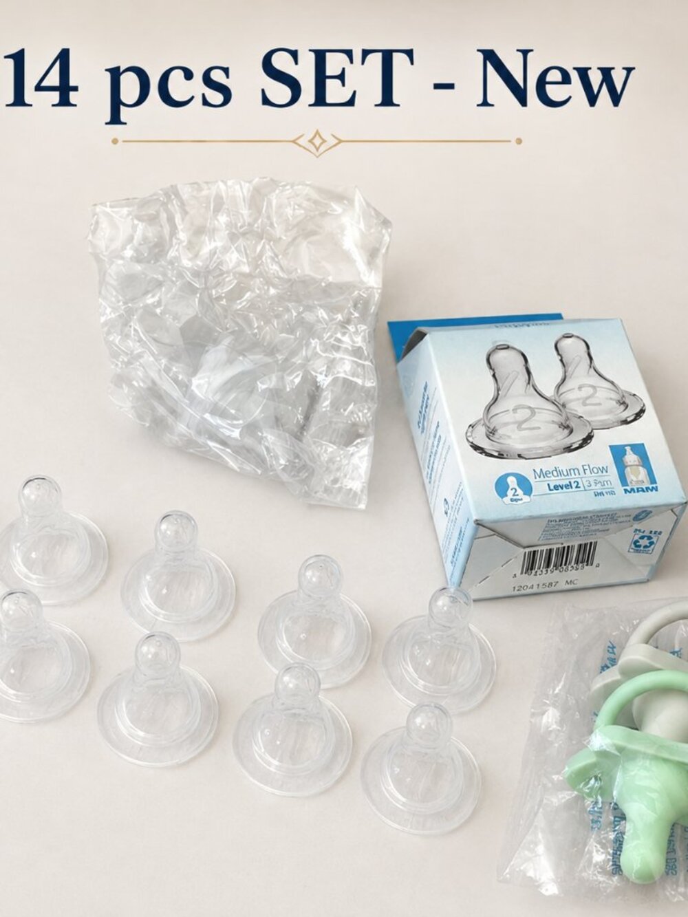14 pcs SET New, Authentic Dr Browns nipples (flow 1 + flow 2) + 2 pacifiers